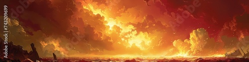 Apocalyptic Skyline with Fiery Clouds Panoramic Art