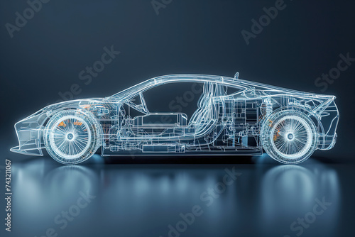 Holographic car design concept on dark background Generative AI image