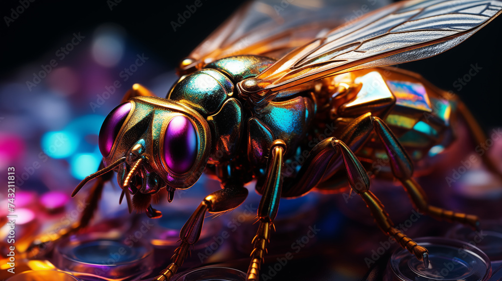 Golden Iridescent Bee on Textured Surface Golden Iridescent Bee on Textured Surface