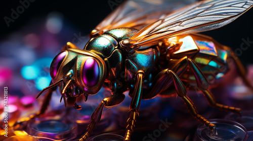 Golden Iridescent Bee on Textured Surface