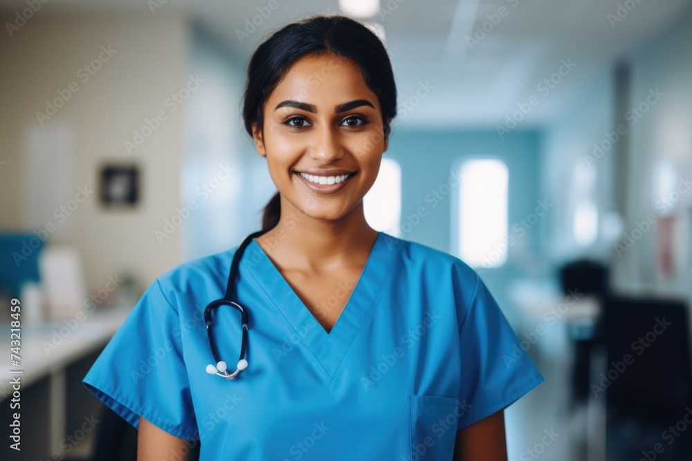 Young nurse in scrubs at a nursing home Young nurse in scrubs at a nursing home