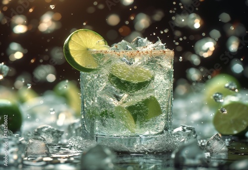Refreshing and tangy, a citrusy concoction of lemon-lime juice and ice cubes, garnished with key lime slices, perfectly complements the summer heat photo