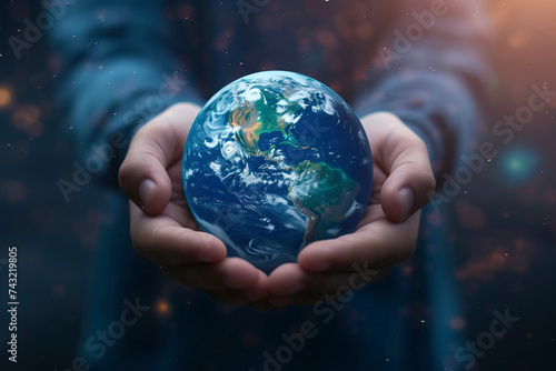 Close up of planet Earth in the hands of a human being