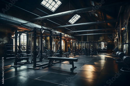 photo of a cool gym, fitness gym place, working out in a gym