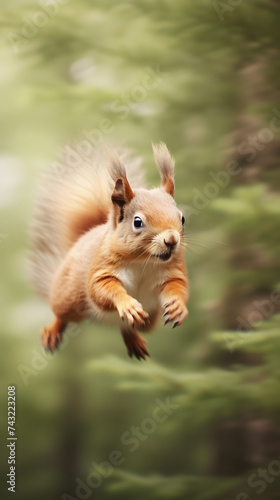 squirrel running around in the wild, motion blurred background, wild squirrel, animal © MrJeans