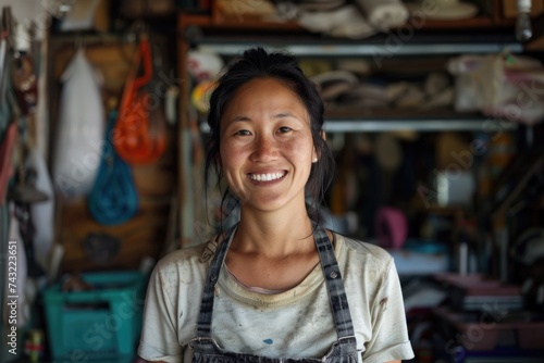 Portrait of a smiling female owner of second hand store photo