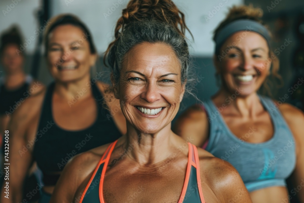 Group of happy diverse women smiling together in a gym Group of happy diverse women smiling together in a gym