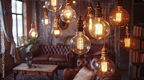 Retro style decor and furniture will create an authentic backdrop for luxurious light bulb decor. Antique furniture, velvet drapes and decorative accents