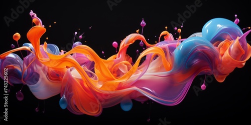 Abstract colorful liquid, dynamic light waves that intertwine with each other against a dark background