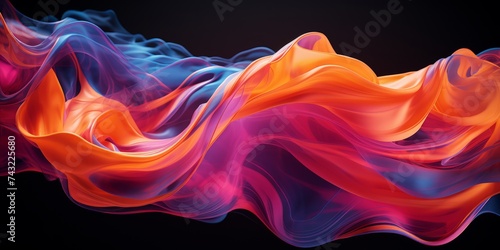 Abstract colorful liquid, dynamic light waves that intertwine with each other against a dark background