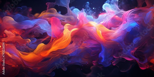 Abstract colorful liquid, dynamic light waves that intertwine with each other against a dark background