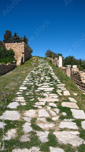 Old, Roman road in the Roman Villas, part of the Carthaginian ruins in Tunis, Tunisia