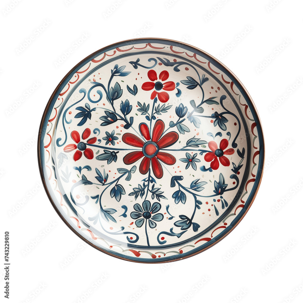 Floral Porcelain Plate with Elegant Red and Blue Design