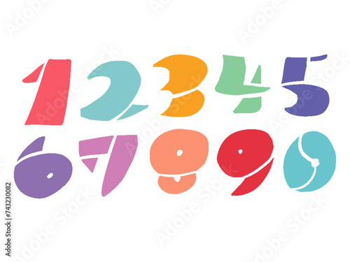 ポップでカラフルな手描き数字の文字のイラストセット	