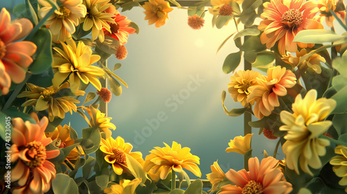Spring floral frame  yellow color. Celebration of International Womens Day on March 8. Space for text. 