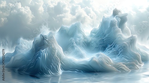 Wallpaper Mural 3D image, mountain surrounded by clouds, rendered in a physically rendered style, translucent material, flowing lines, abstract and conceptual sketch showing the style of mountains and clouds, immersi Torontodigital.ca