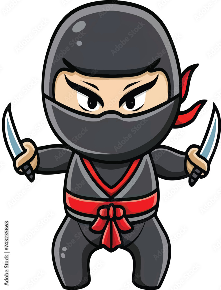 Ninja Cartoon Character. Vector Illustration. Isolated On White Background. cute ninja sticker. tshirt design. kids cartoon. Ninja Cartoon Character. Vector Illustration. Isolated On White Background. cute ninja sticker. tshirt design. kids cartoon.