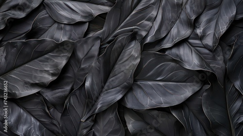 The concept of the leaves of Cannifolium spathiphyllum Dark black surface  abstract  natural background  tropical leaves