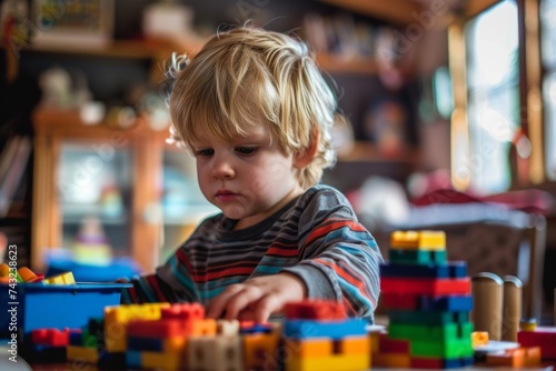 Child Building Colorful Blocks