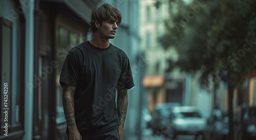 Stylish Young Man with Tattoos Posing in Urban Setting