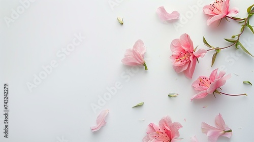 Delicate Pink Flowers on White Background with Copy Space
