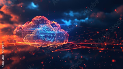 Cloud technology internet with dots, circuits on abstract background. Cloud Services,