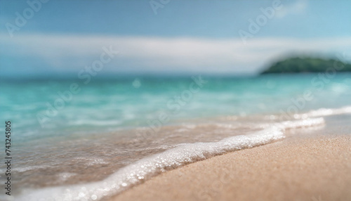 Fototapeta Naklejka Na Ścianę i Meble -  Sunny tropical Caribbean beach with palm trees and turquoise water, island vacation, hot summer day
