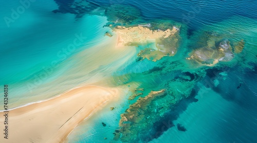 Aerial abstract view of shoals off Kooringal Moreton Island Australia : Generative AI © Generative AI