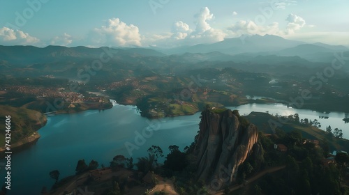 Aerial view of Piedra del Penol with mountains in the background Guatape Antioquia Colombia : Generative AI