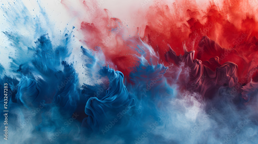 A Red and Blue Watercolor explosion splash of paint on a white background. - obrazy, fototapety, plakaty 