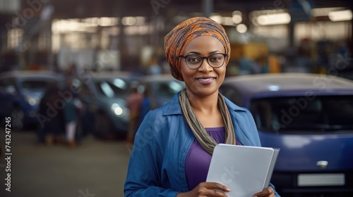 Portrait of a car saleswoman in a car dealership
