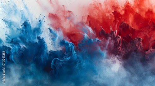 A Red and Blue Watercolor explosion splash of paint on a white background.