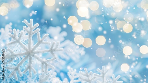 Background for christmas and new year Light blue snowflake texture with sparkles closeup macro with soft focus Template for the congratulate text   Generative AI