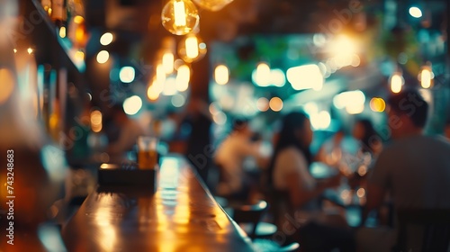 Blur of people in night caferestaurant with lighting background : Generative AI photo