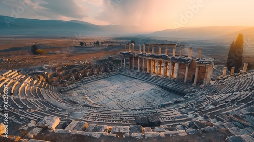 Aerial view of theatre at the ancient city of Hierapolis Turkey : Generative AI photo