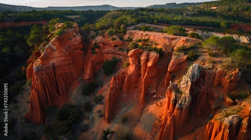 Aerial view of the Red Rocks near Salagou Lake Occitanie region France : Generative AI