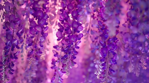 Beautiful purple wisteria flowers on hedge closeup : Generative AI