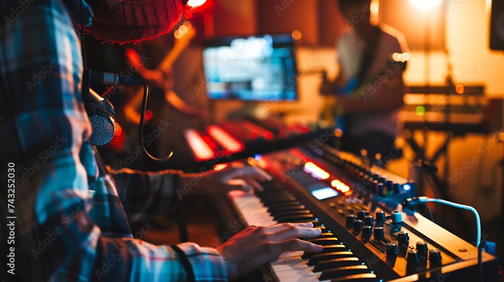 Young band music playing a song in a recording studio : Generative AI Young band music playing a song in a recording studio : Generative AI