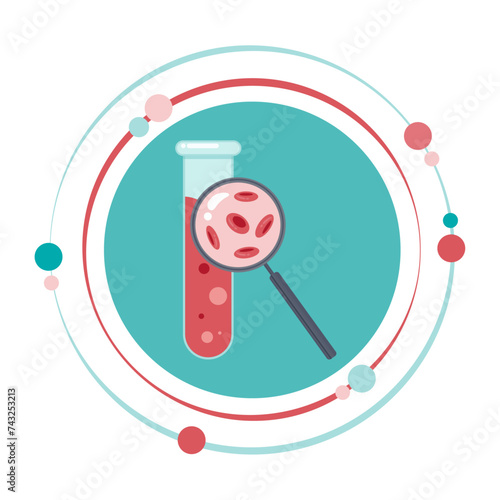 Blood vial test tube with magnifying glass vector illustration graphic icon symbol