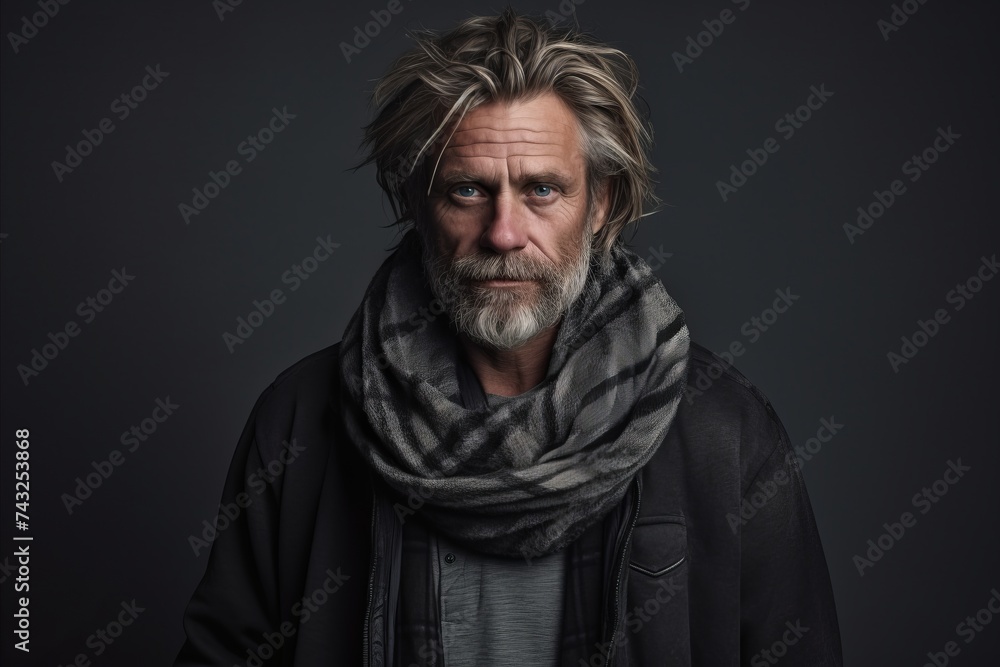 Portrait of an old man with a gray beard and a shawl. Portrait of an old man with a gray beard and a shawl.