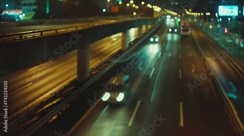 Blurred footage of transport Blur of city lights along the road light out of focus at night Night city traffic beautiful background : Generative AI