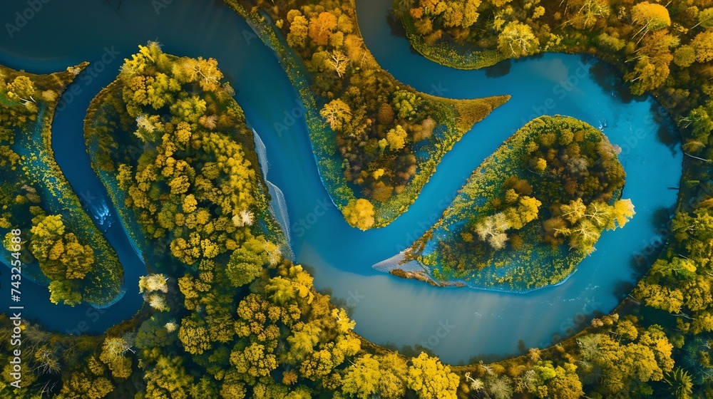 Abstract aerial top view of winding river Aa in forest Starkriet SomerenEind NoordBrabant Netherlands : Generative AI Abstract aerial top view of winding river Aa in forest Starkriet SomerenEind NoordBrabant Netherlands : Generative AI