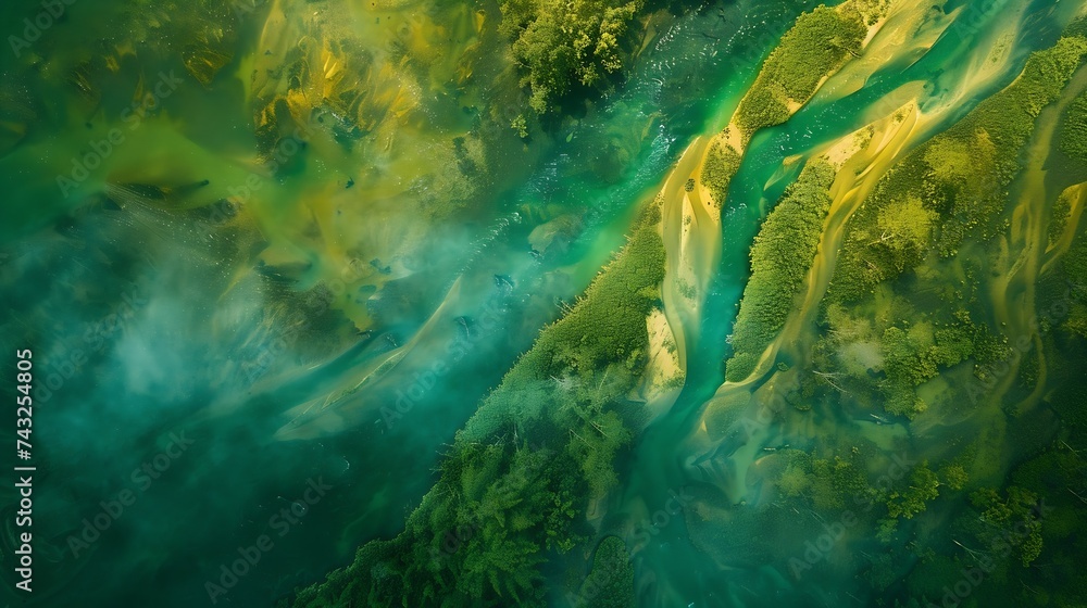 Aerial abstract view of Bojo River in Aloguinsan Philippines : Generative AI