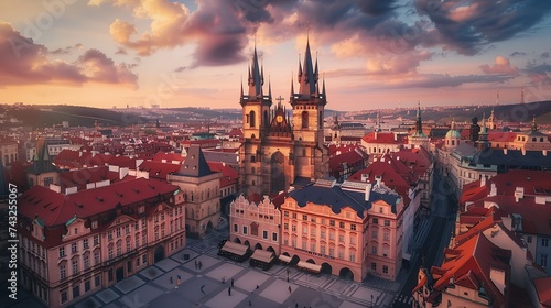 Old Town Square Staromestske namesti and Tyn Cathedral Church of Our Lady Before Tyn Prague Czech Republic Europe : Generative AI