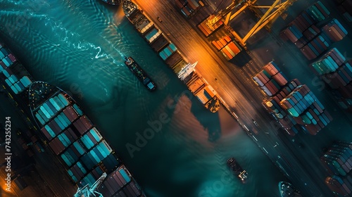 Aerial view of cargo ships and shipping containers in harbor Reunion island : Generative AI