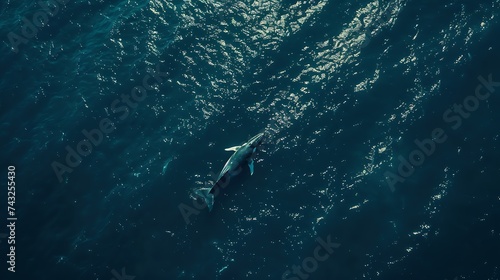 Aerial view of Gray Whale in Pacific ocean near Mexican shore Baja California Sur Mexico : Generative AI