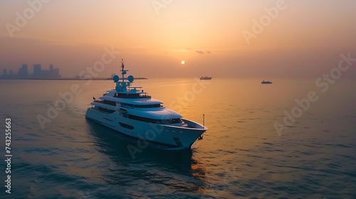 Aerial view of a yacht in the persian gulf in Dubai UAE : Generative AI © Generative AI