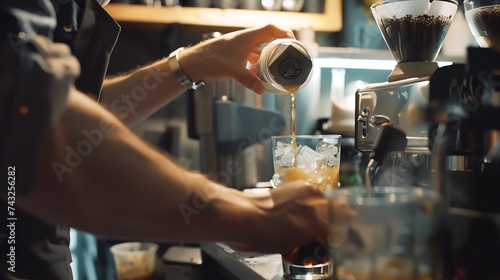 Barista making iced coffee Kenwood California USA   Generative AI