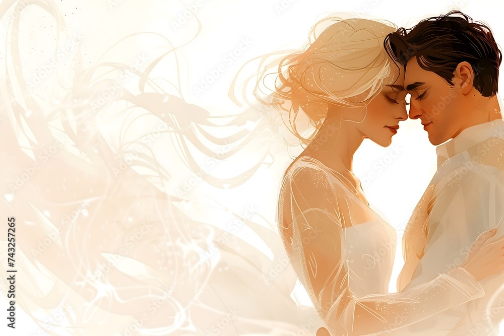Serene Bride and Groom in Close Embrace - Warm Hues Digital Art Serene Bride and Groom in Close Embrace - Warm Hues Digital Art