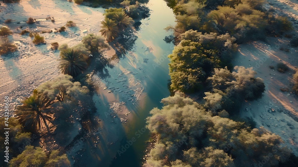 Aerial view above of stream crossing Abu Al Sayayif natural reserve Abu Dhabi United Arab Emirates : Generative AI Aerial view above of stream crossing Abu Al Sayayif natural reserve Abu Dhabi United Arab Emirates : Generative AI